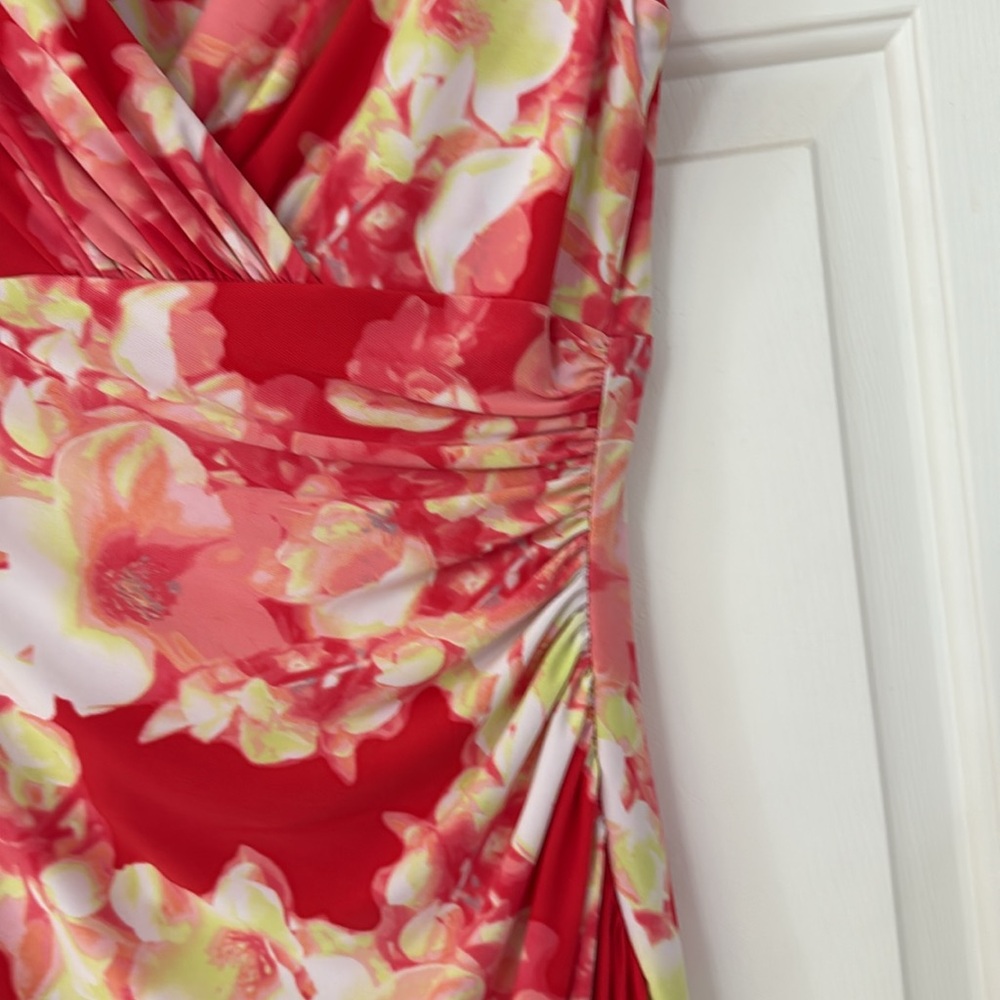 ♥️Lauren Ralph Lauren v neck dress melon, yellow, and white floral size 2 EUC - Picture 3 of 6